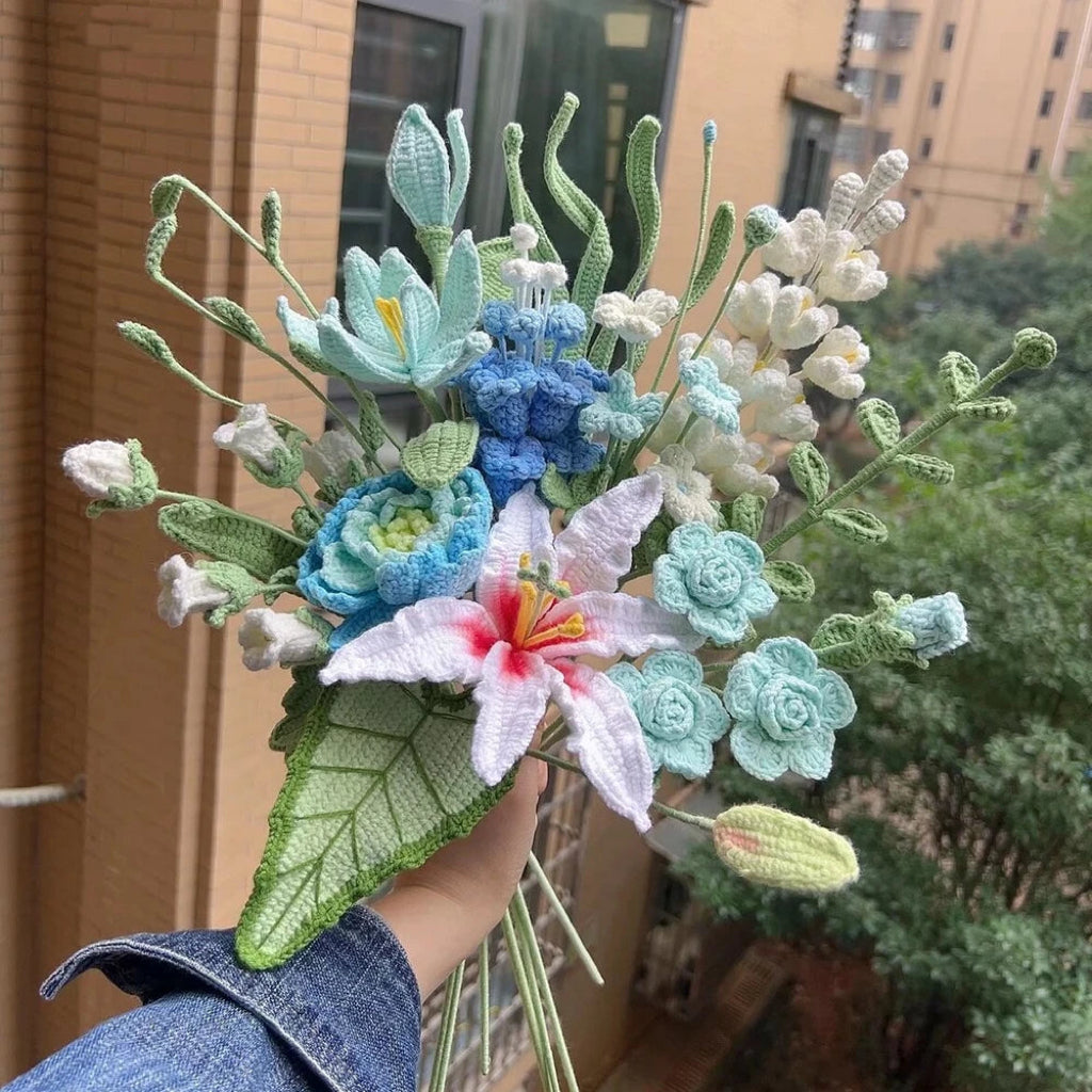 Luxury Crochet Flower Bouquet – Knitted Peony, Tulip & Rose for Wedding & Valentine's Day