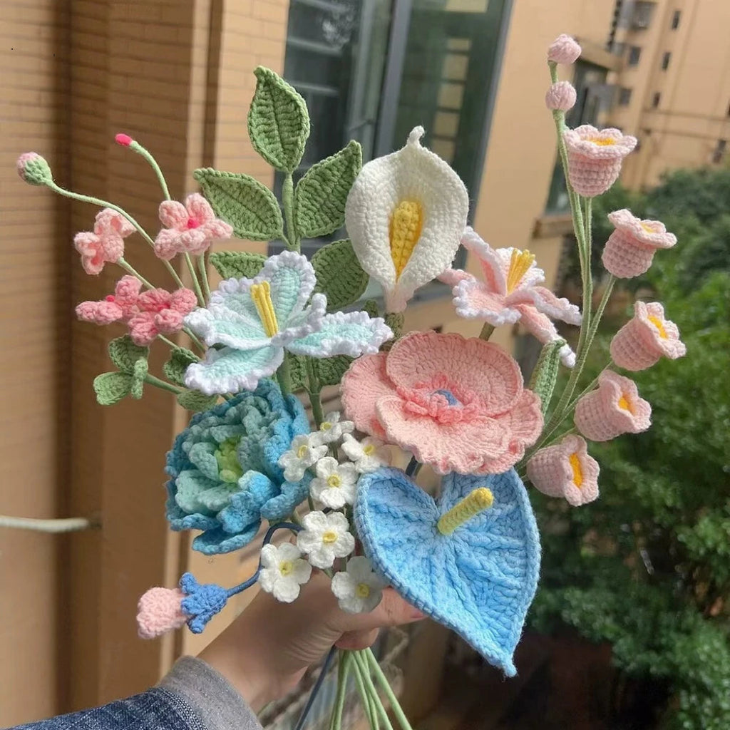 Luxury Crochet Flower Bouquet – Knitted Peony, Tulip & Rose for Wedding & Valentine's Day