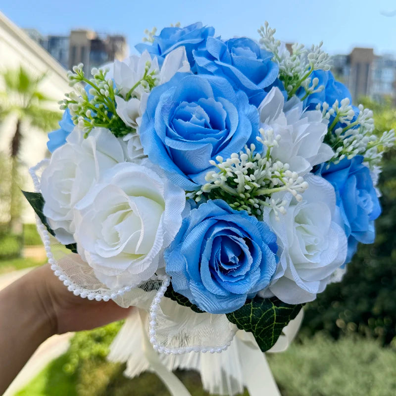 Blue Rose & Baby's Breath Bridal Bouquet