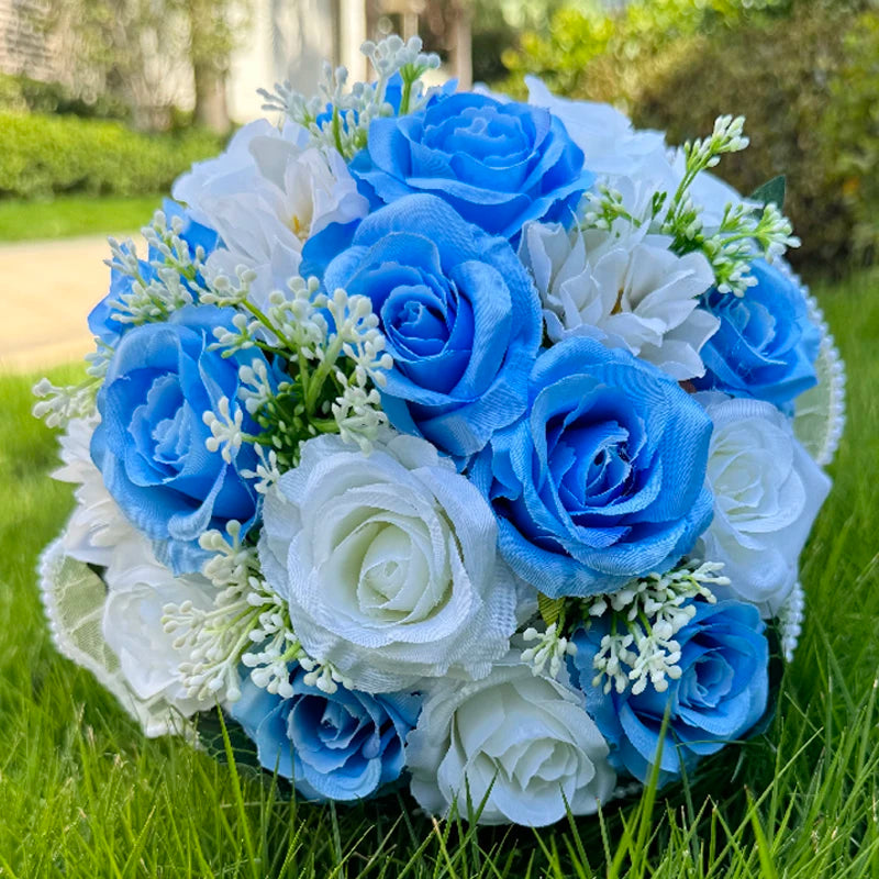 Blue Rose & Baby's Breath Bridal Bouquet