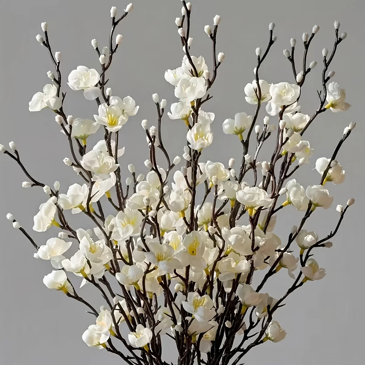 White Plum Blossom Branch – Faux Flowering Stems for Home & Wedding Decor (5pcs)