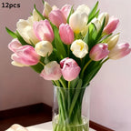 Cream & Pink Faux Tulip Bouquet | Set of 12 | Home & Wedding Decor