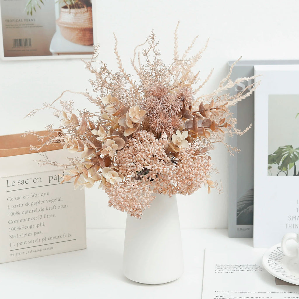 Boho Dried-Look Mixed Bouquet – Eucalyptus & Wildflower Faux Arrangement for Home & Wedding