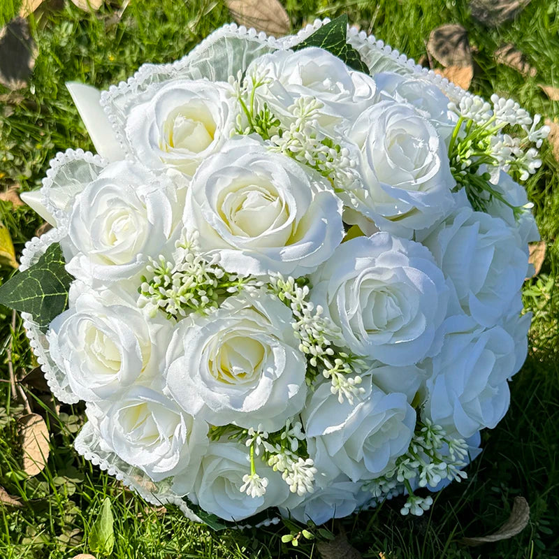 White Rose & Baby's Breath Bridal Bouquet