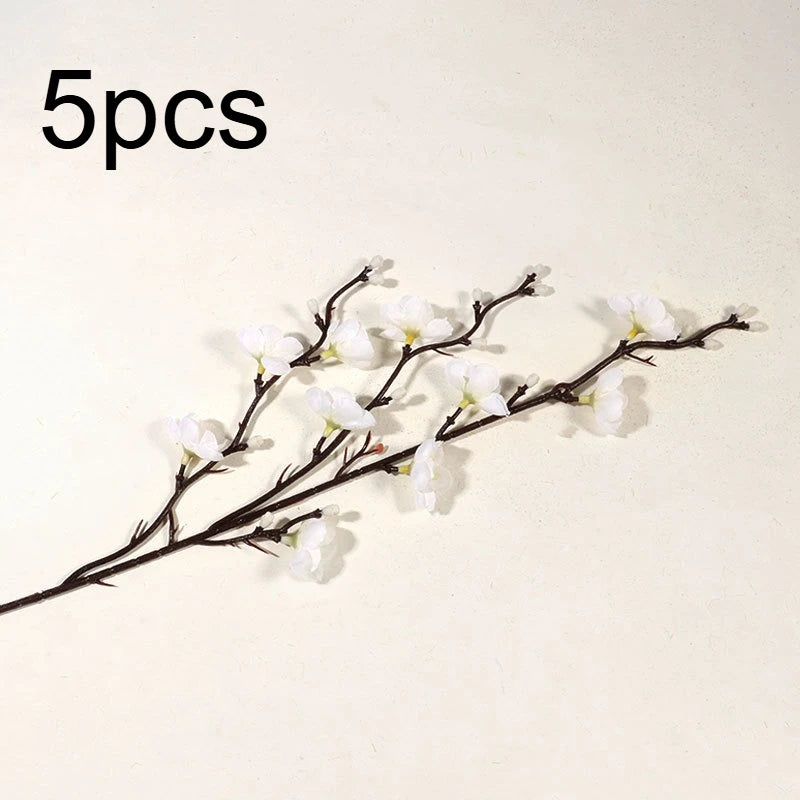 White Plum Blossom Branch – Faux Flowering Stems for Home & Wedding Decor (5pcs)