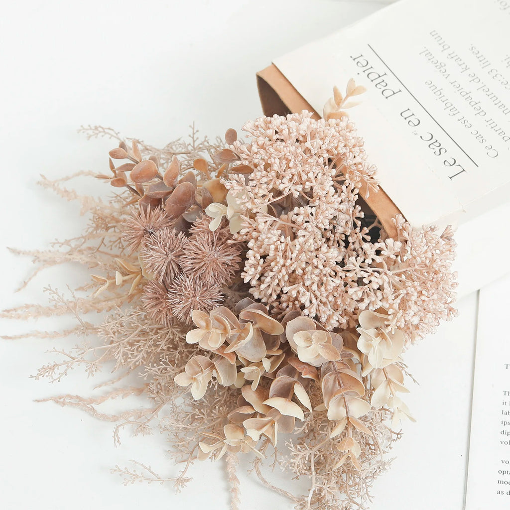 Boho Dried-Look Mixed Bouquet – Eucalyptus & Wildflower Faux Arrangement for Home & Wedding