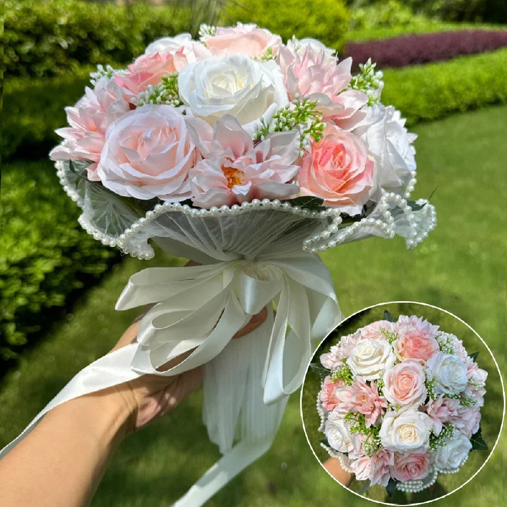 Champagne Rose & Baby's Breath Bridal Bouquet