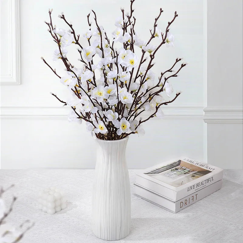 White Plum Blossom Branch – Faux Flowering Stems for Home & Wedding Decor (5pcs)