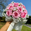 Deep Pink Rose & Baby's Breath Bridal Bouquet