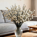 White Plum Blossom Branch – Faux Flowering Stems for Home & Wedding Decor (5pcs)