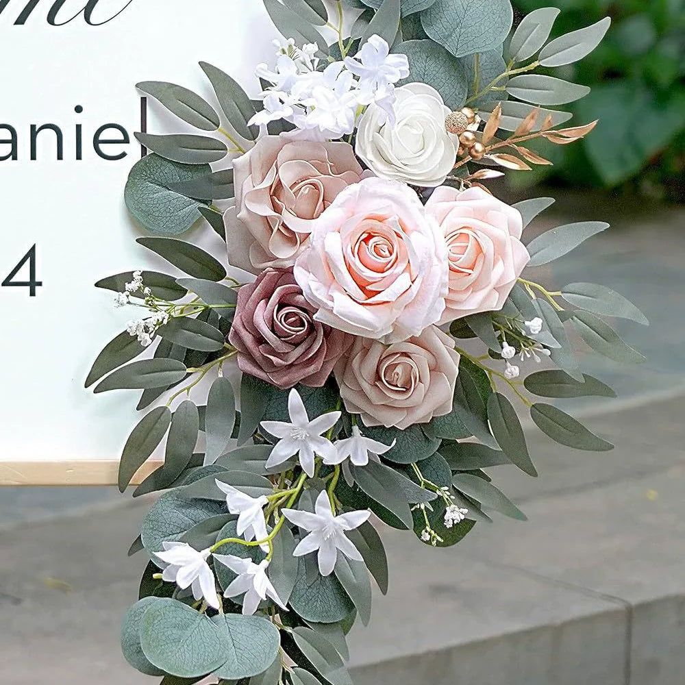 Dusty Rose & Blue Eucalyptus Wedding Arch Garland - Style F