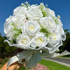 White Rose & Baby's Breath Bridal Bouquet
