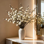 White Plum Blossom Branch – Faux Flowering Stems for Home & Wedding Decor (5pcs)