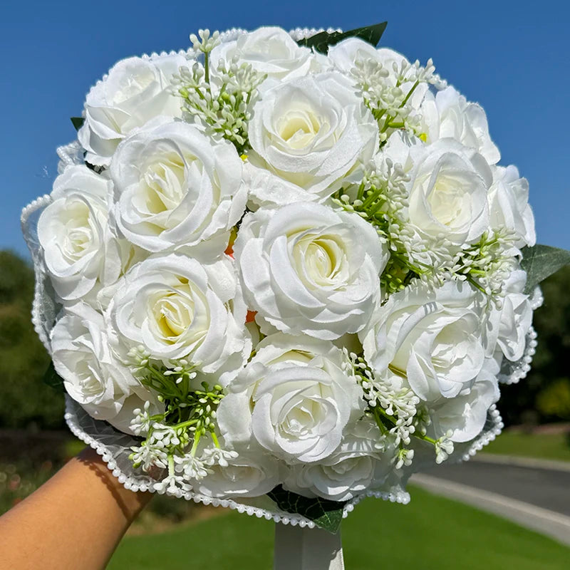 White Rose & Baby's Breath Bridal Bouquet