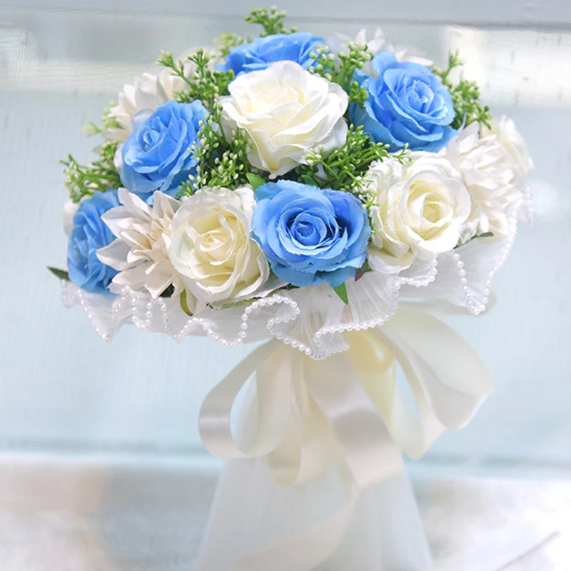 Blue Rose & Baby's Breath Bridal Bouquet